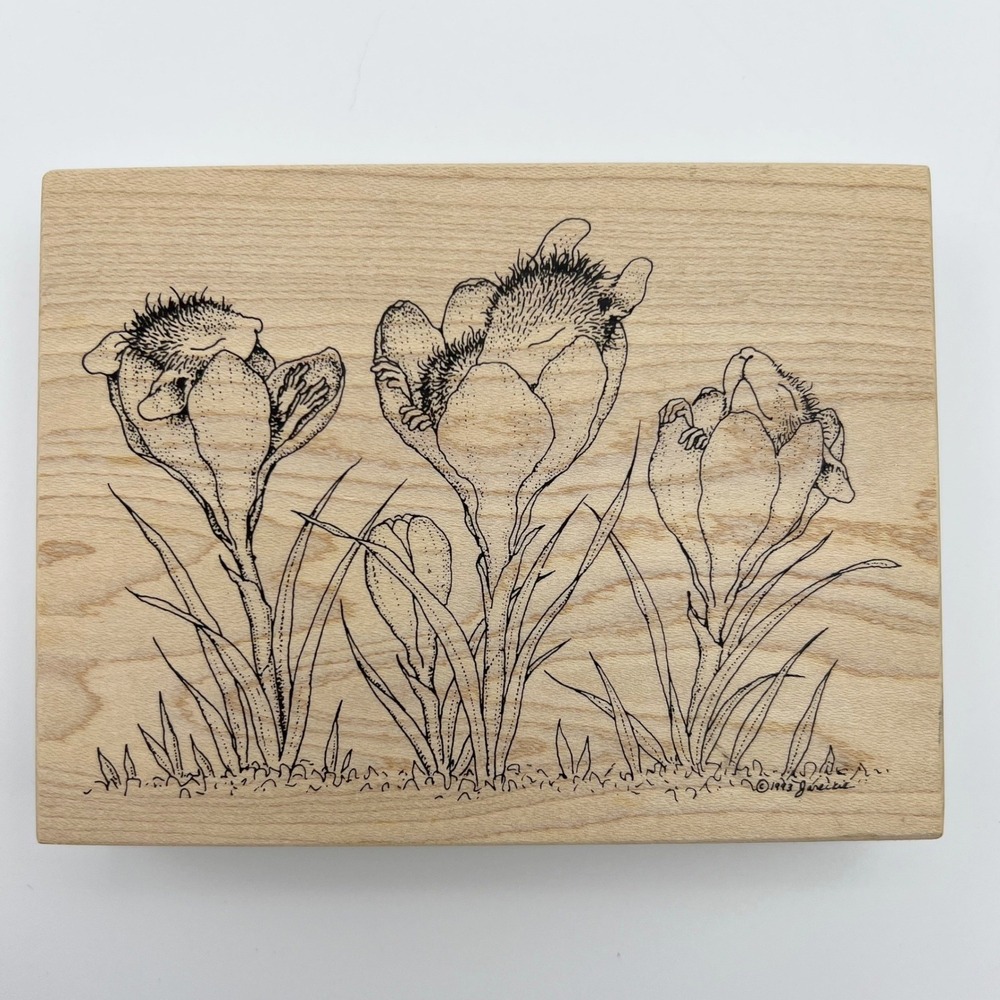 House Mouse Designs Sleeping in the Crocus Wood Rubber Stamp Stampa Rosa 1998 75
